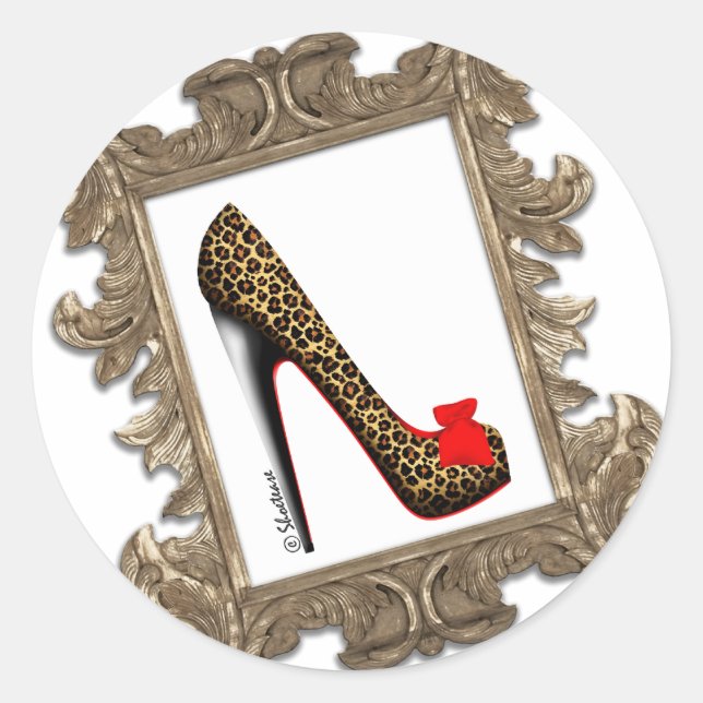 Sticker Rond Pompe Leopard Stiletto encadrée (Devant)