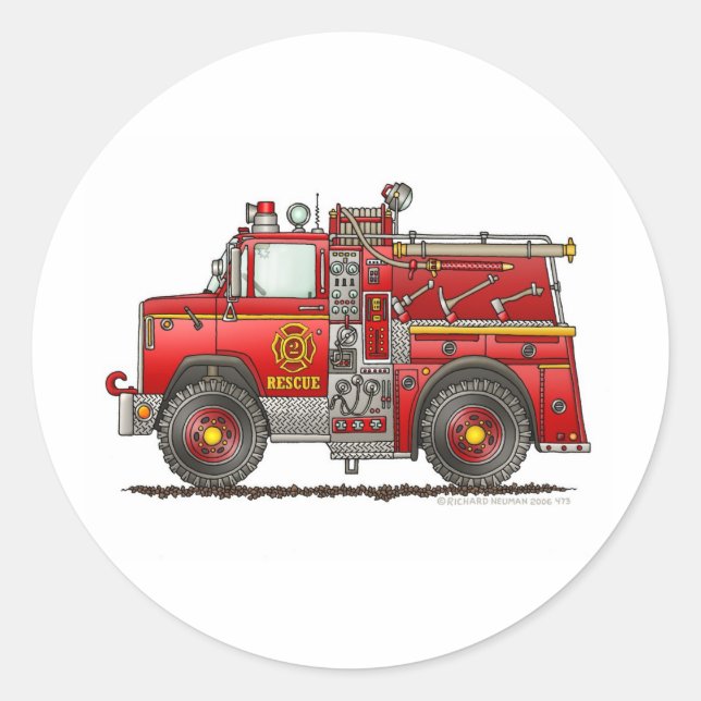 Sticker Rond Pompe Secourt incendie Camion pompier (Devant)