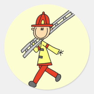 Sticker Rond Pompier bonhomme allumette avec échelle