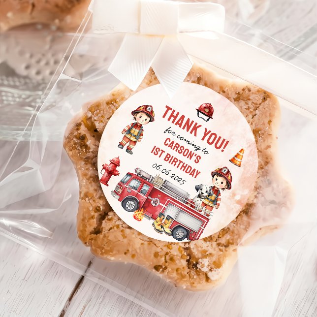 Sticker Rond Pompier Camion 1er fête d'anniversaire (Créateur téléchargé)
