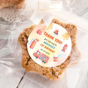 Sticker Rond Pompier Camion 1er fête d'anniversaire