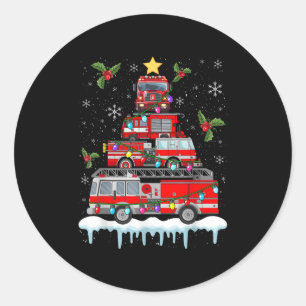 Sticker Rond Pompier Camion feu Noël Lumières Arbre Père Noël