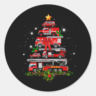 Sticker Rond Pompier Camion feu Noël Lumières Arbre Père Noël