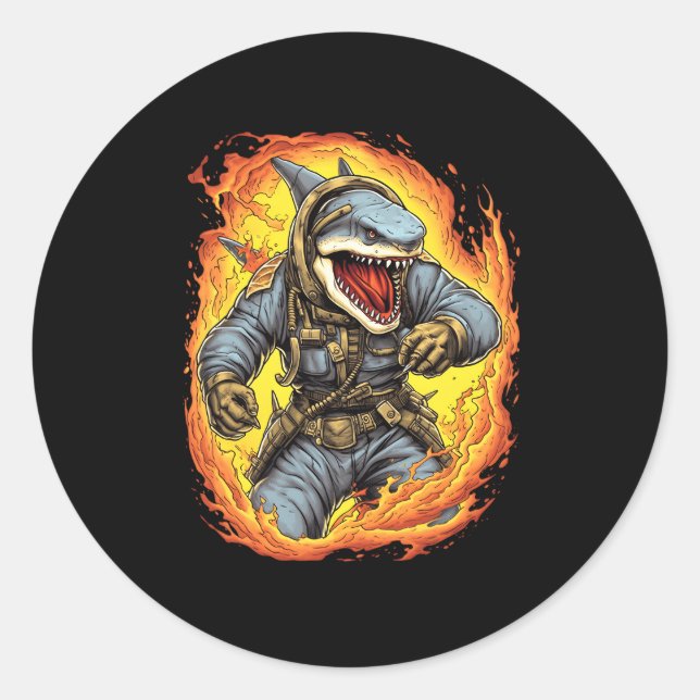 Sticker Rond Pompier de requin Pompiers Lutter contre le requin (Devant)