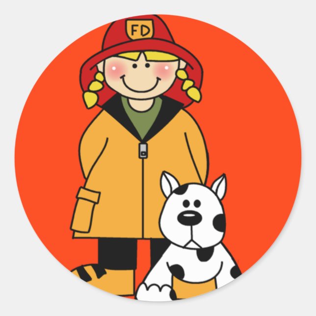 Sticker Rond Pompier et chien (Devant)