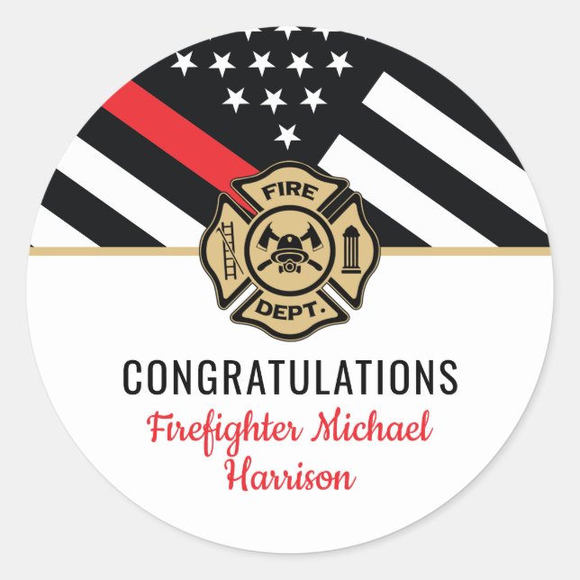 Sticker Rond Pompier Fire Academy Mince Red Line Graduation (Devant)