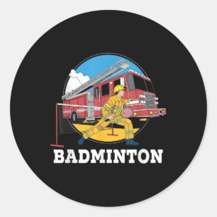 Sticker Rond Pompier Jouer Badminton pompier Sp
