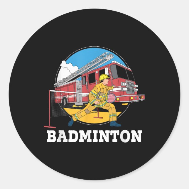 Sticker Rond Pompier Jouer Badminton pompier Sp (Devant)