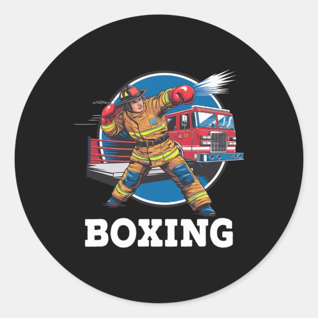 Sticker Rond Pompier Jouer Boxe Pompier Sport (Devant)