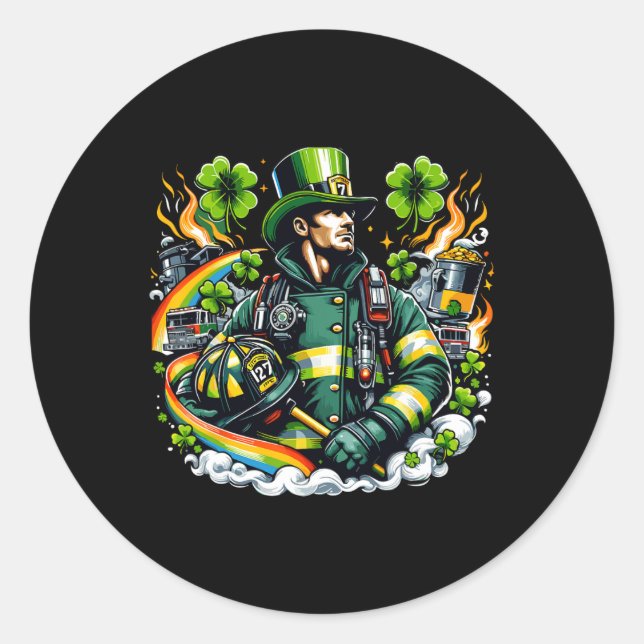 Sticker Rond Pompier Jour de la Saint Patrick Hommes Pompiers i (Devant)