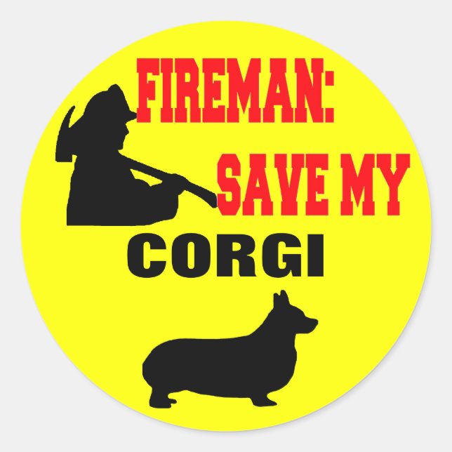 Sticker Rond Pompier Sauver Mon Corgi (Devant)