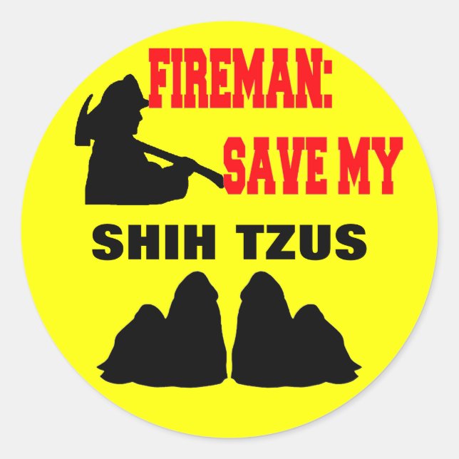 Sticker Rond Pompier Sauvez Mon Chih Tzus (Devant)