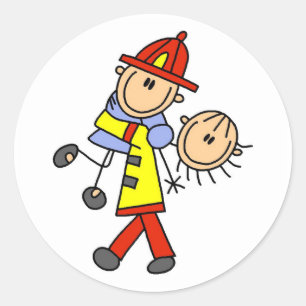 Sticker Rond Pompier Stick Figure Sauveteur de Vies