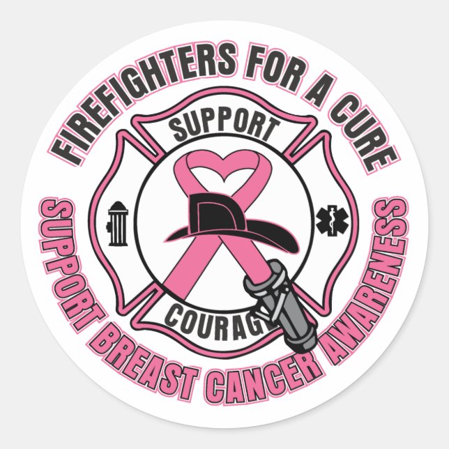 Sticker Rond Pompiers Pour Un Cancer Cure Du Sein (Devant)