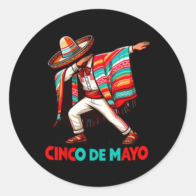Sticker Rond Poncho Mexicain Dabbing Cinco De Mayo Fête  (Devant)