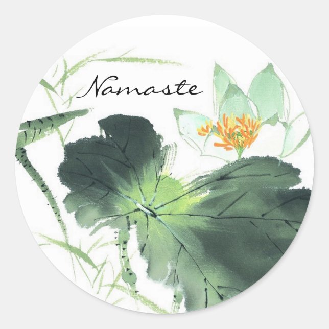 Sticker Rond POND LOTUS PAIX l Peinture chinoise pinceau art (Devant)