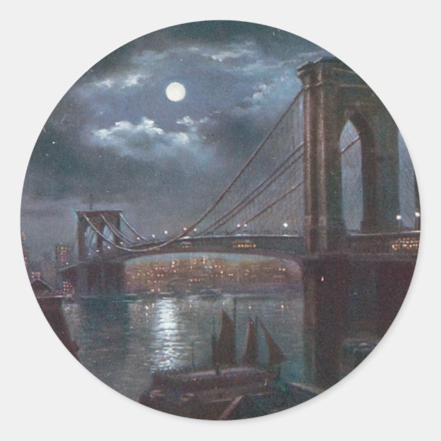 Sticker Rond Pont Brooklyn au clair de lune (Devant)