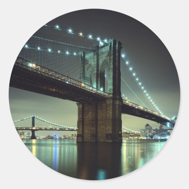 Sticker Rond Pont Brooklyn la nuit Pont Manhattan (Devant)
