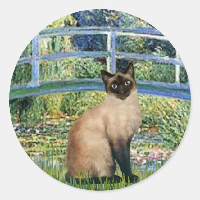 Sticker Rond Pont - Chat siamois à pointes scellées (Devant)