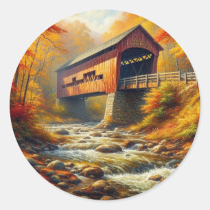 Sticker Rond pont couvert d'automne classique