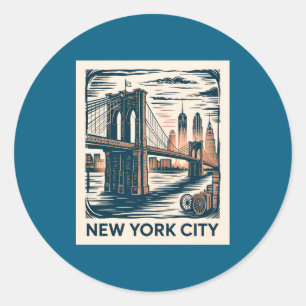 Sticker Rond Pont de Brooklyn de New York City Bold Retro Skyli