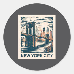 Sticker Rond Pont de Brooklyn de New York City Bold Retro Toile
