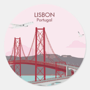 Sticker Rond Pont de Lisbonne sur le fleuve Tage au style vinta