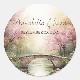 Sticker Rond Pont et Fleurs personnalisés à l'aquarelle romanti