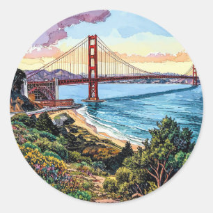 Sticker Rond Pont Golden Gate de San Francisco