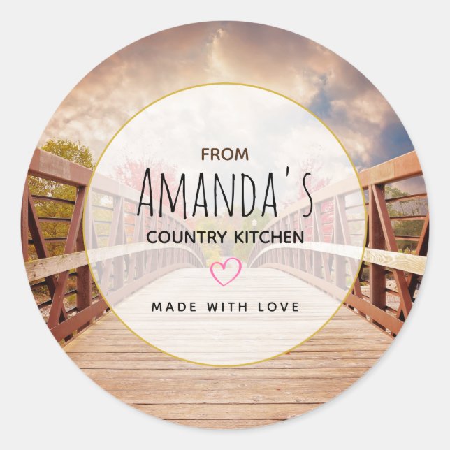 Sticker Rond Pont rustique en bois dans le pays (Devant)