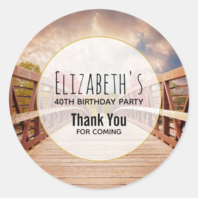 Sticker Rond Pont rustique en bois dans le pays Anniversaire (Devant)