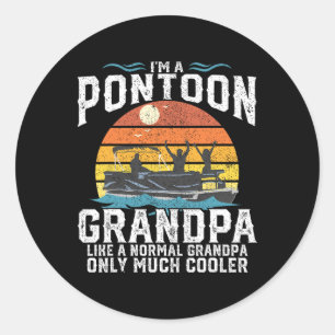 Sticker Rond Pontoon Grand-père Capitaine Retro Funny Boyer Pèr