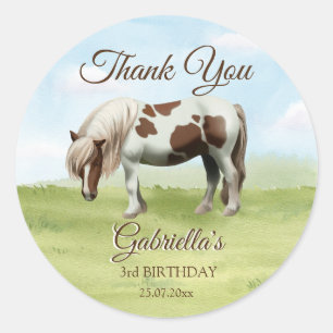 Sticker Rond Pony anniversaire fête giddy up merci pour