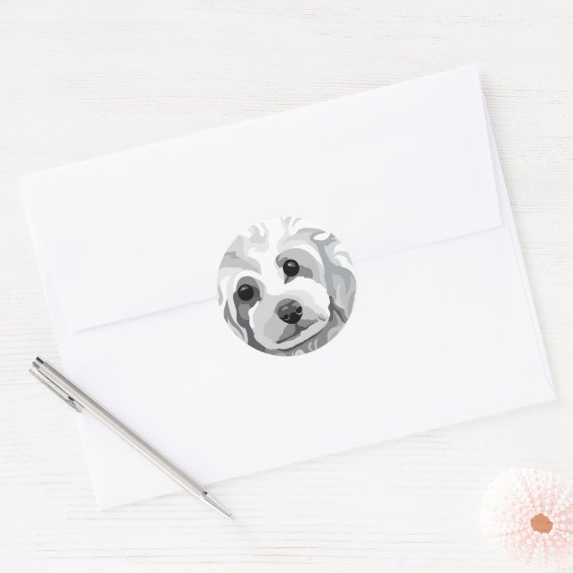 Sticker Rond Poodle blanc (Enveloppe)