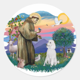 Sticker Rond Poodle (blanc standard)