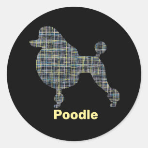 Sticker Rond Poodle Chien Jaune & Grille Bleue