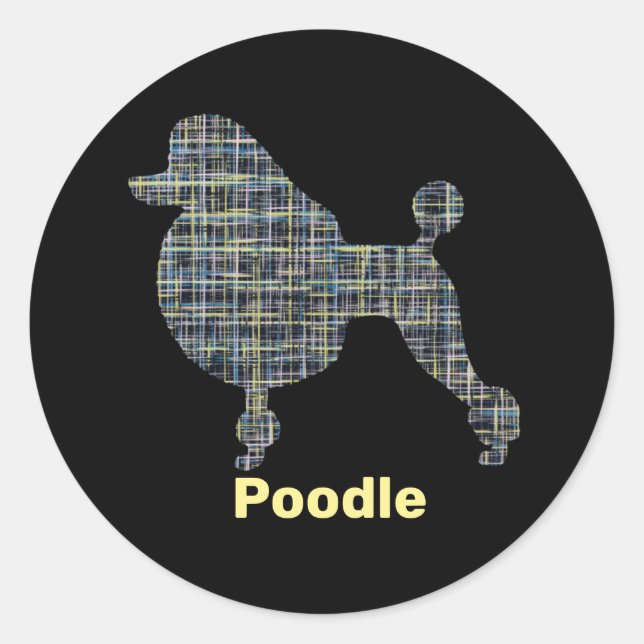 Sticker Rond Poodle Chien Jaune & Grille Bleue (Devant)