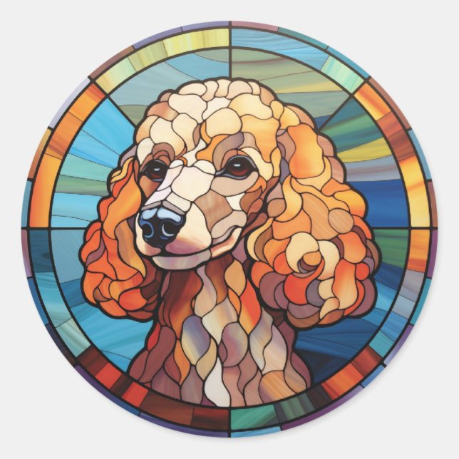 Sticker Rond Poodle de chien en verre doux (Devant)
