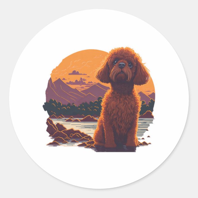 Sticker Rond Poodle de jouet adorable (Devant)