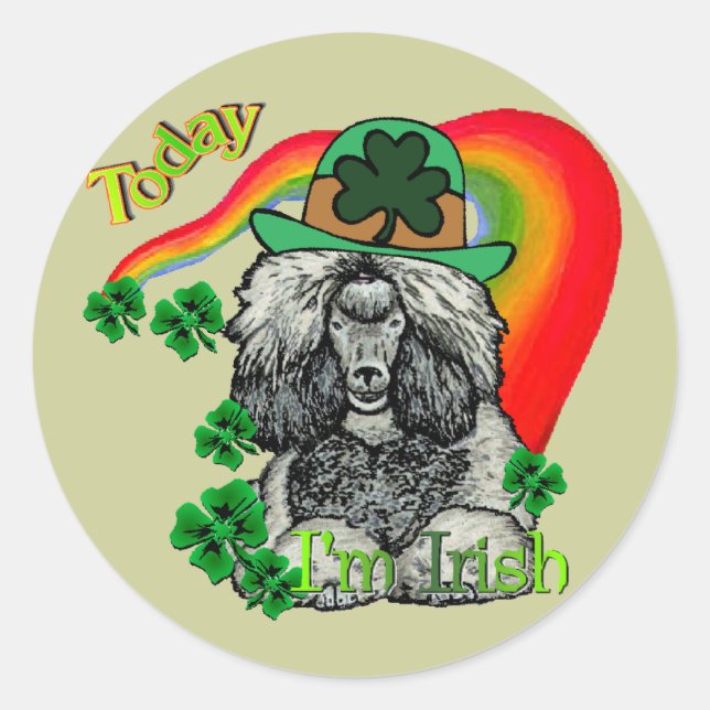 Sticker Rond Poodle de la Saint Patrick (Devant)