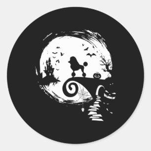 Sticker Rond Poodle Dog And Moon Halloween Costume Dog Lover Fu