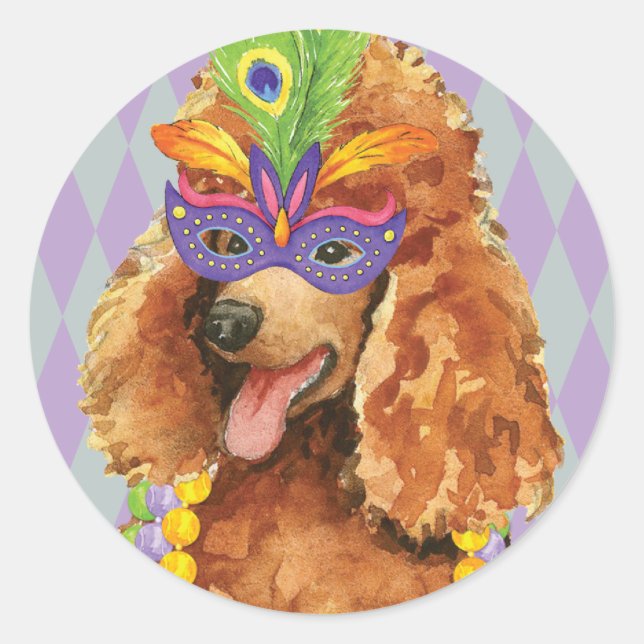 Sticker Rond Poodle Mardi Gras (Devant)