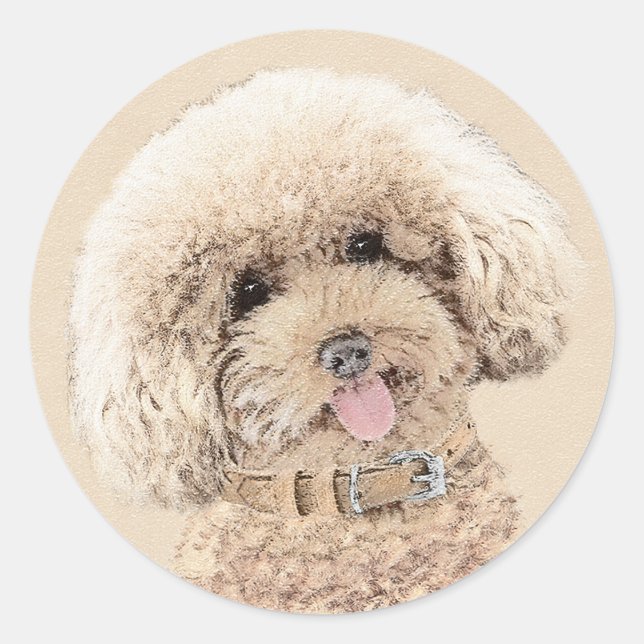 Sticker Rond Poodle Miniature Toy Apricot Crème Chien Brown Art (Devant)