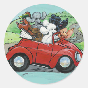 Sticker Rond Poodles en rouge Vintage convertible