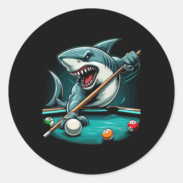 Sticker Rond Pool Shark Funny Pool Player Billard Billard 8- (Devant)