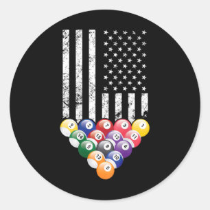 Sticker Rond Pool Snooker Billard Joueur 8 Ball American Drapea