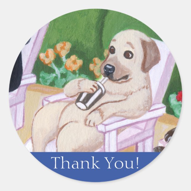 Sticker Rond Poolside Party labradors peinture (Devant)