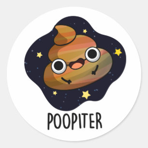 Sticker Rond Poopiter Funny Planet Jupiter Pun