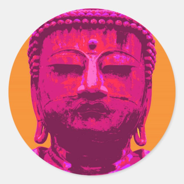 Sticker Rond Pop Art Bouddha rose et orange (Devant)