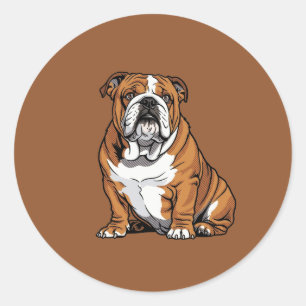 Sticker Rond Pop Art Bouledogue Anglais Demi-teinte Bande Dessi